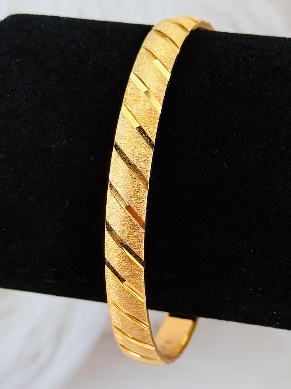 Vintage Monet Etched Diamond Cut Goldtone Bangle Bracelet